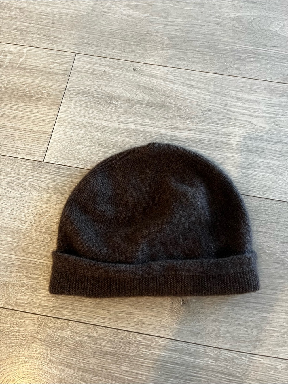 100% Cashmere Dark Brown Knit Beanie Hat